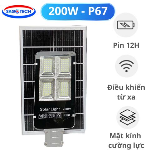 Đèn Đường Năng Lượng Mặt Trời Bàn Chải 200W, Tấm Pin Rời, IP67