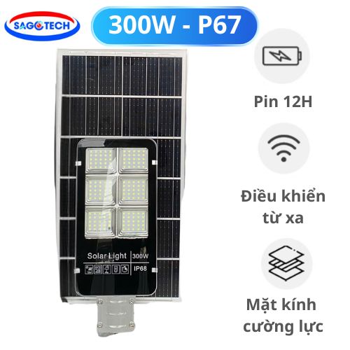 Đèn Đường Năng Lượng Mặt Trời Bàn Chải 300W, Tấm Pin Rời, IP67