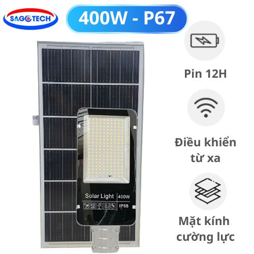 Đèn Đường Năng Lượng Mặt Trời Bàn Chải 400W, Tấm Pin Rời, IP67