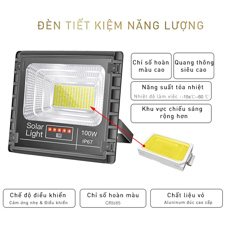 Đèn Năng Lượng Mặt Trời 100W Led 5054, IP67 Giá Rẻ