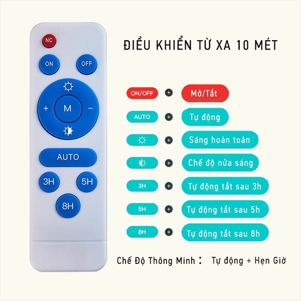 Cấu tạo đèn năng lượng mặt trời gồm có remote điều khiển từ xa