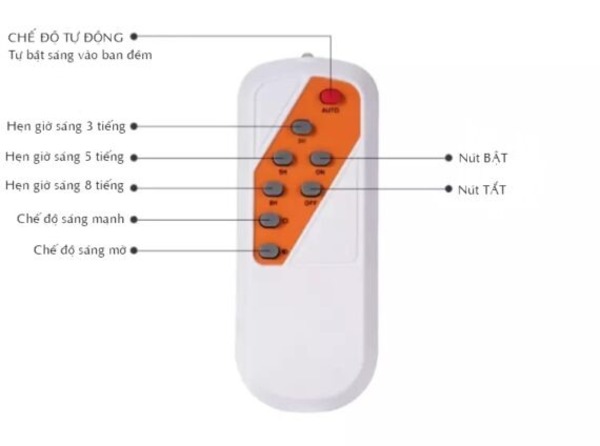 Hướng dẫn cách sử dụng điều khiển đèn năng lượng mặt trời màu trắng cam